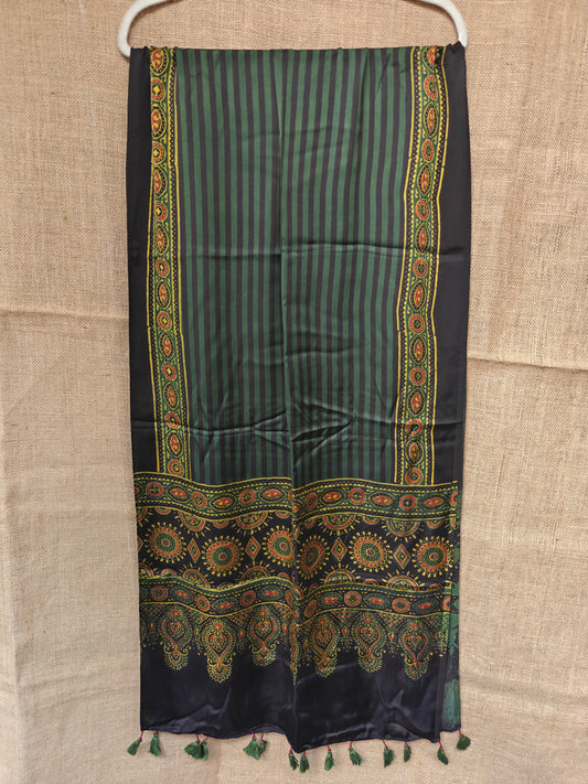 Green Handblock Printed Modal Ajrakh Stole