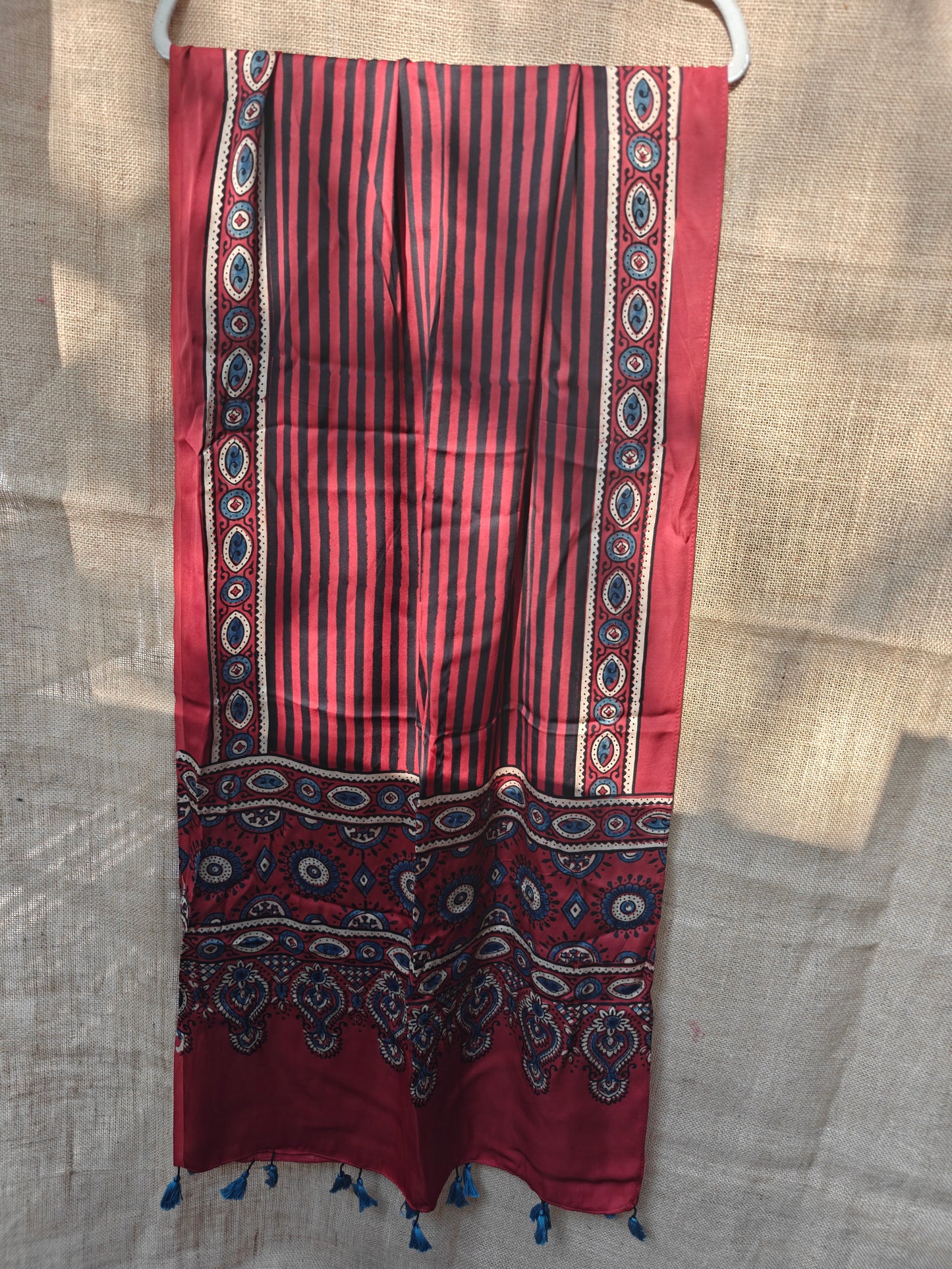 Red Handblock Printed Modal Ajrakh Stole