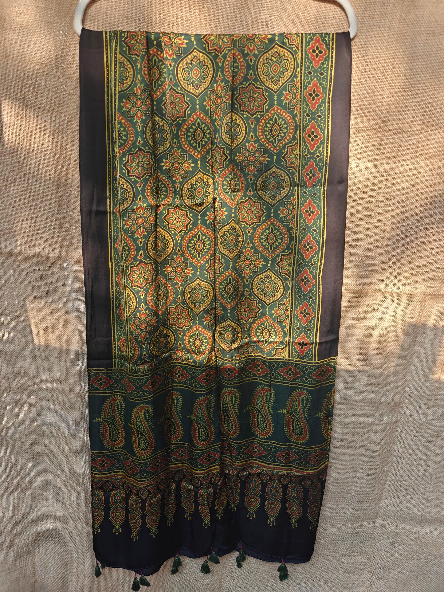 Green Handblock Printed Modal Ajrakh Stole