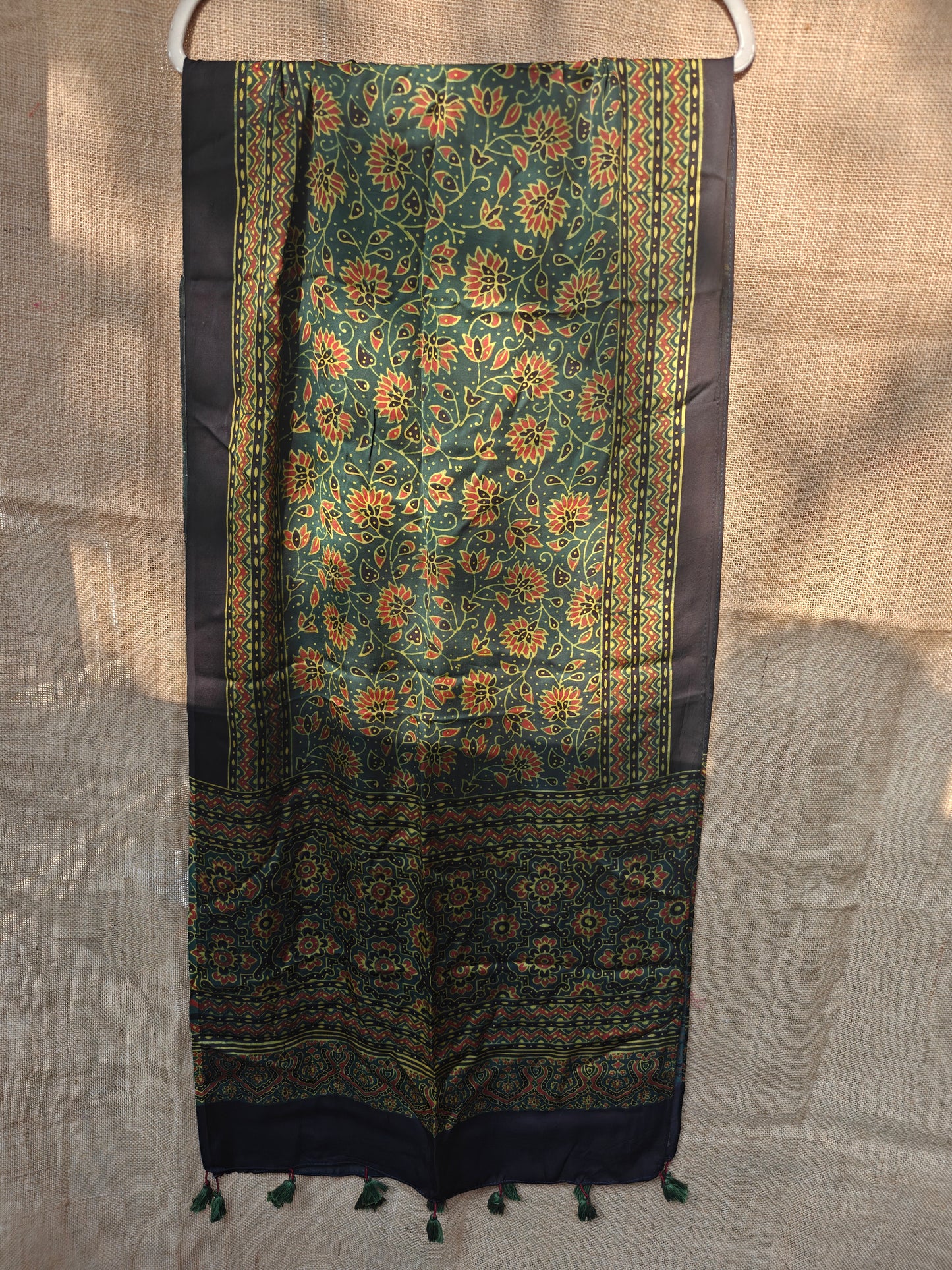 Green Handblock Printed Modal Ajrakh Stole