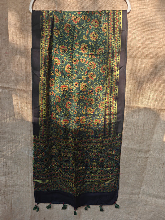 Green Handblock Printed Modal Ajrakh Stole