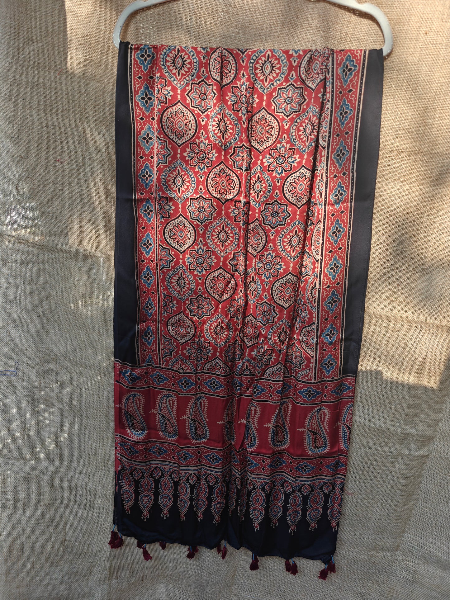 Red Handblock Printed Modal Ajrakh Stole