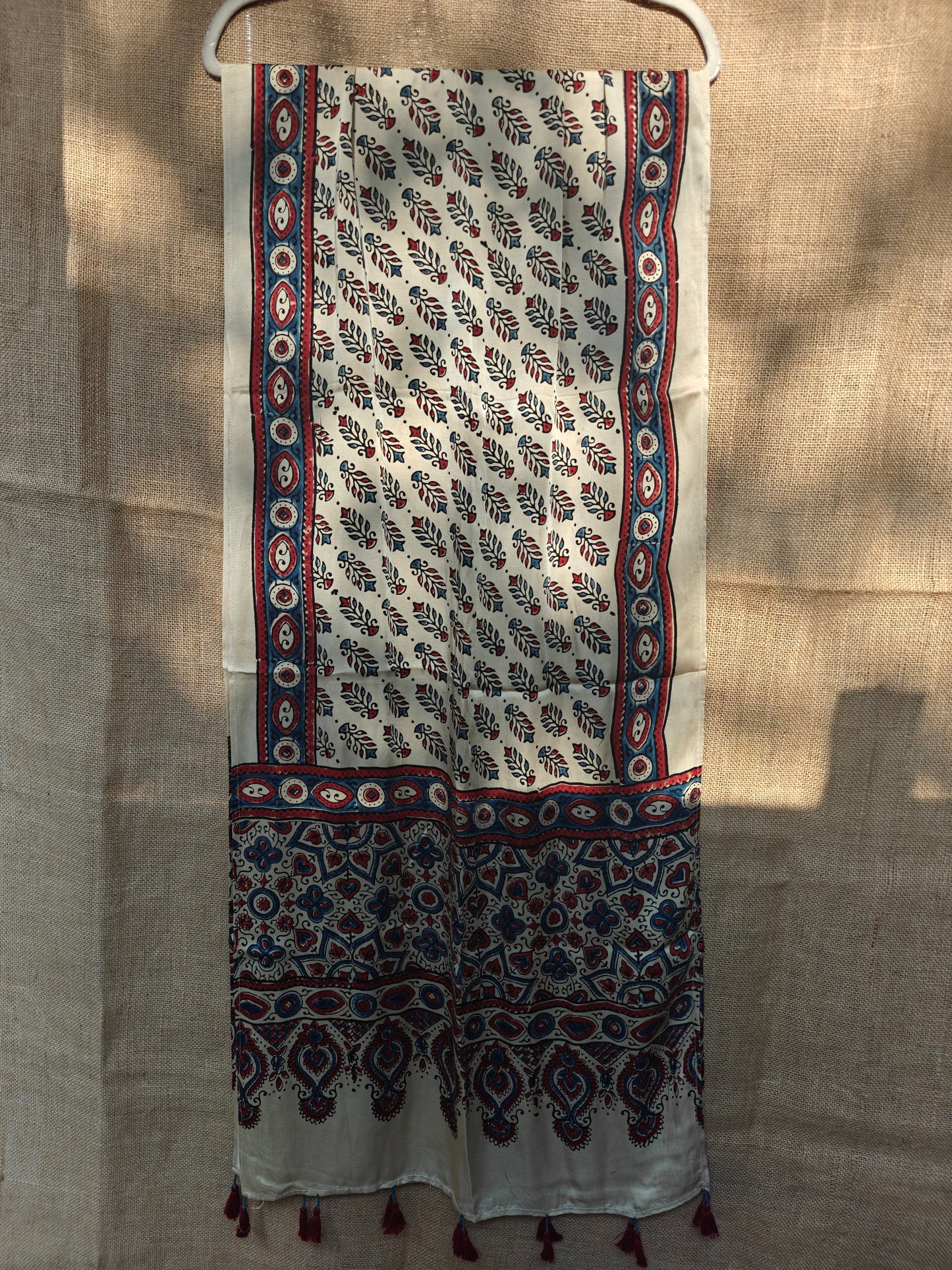 Beige Handblock Printed Modal Ajrakh Stole