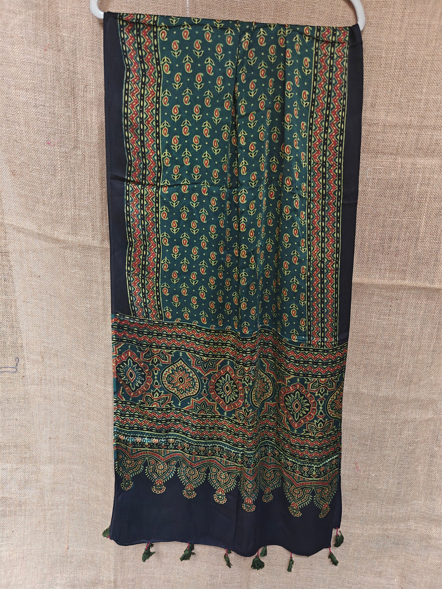 Green Handblock Printed Modal Ajrakh Stole