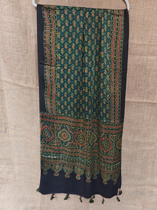 Green Handblock Printed Modal Ajrakh Stole