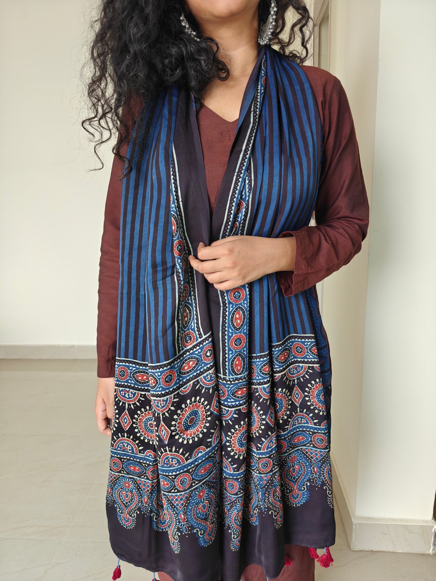 Indigo Handblock Printed Modal Ajrakh Stole