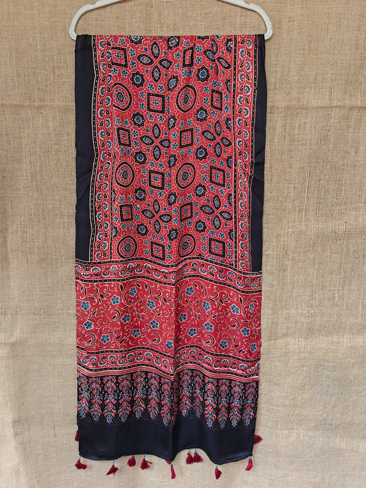 Red Handblock Printed Modal Ajrakh Stole