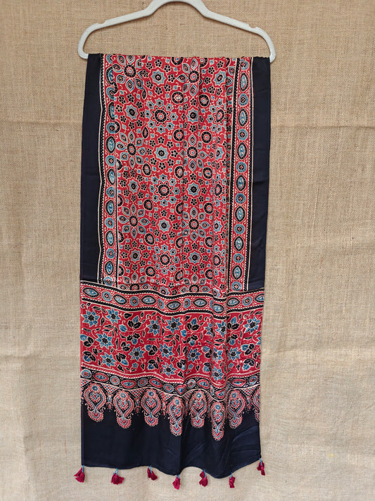 Red Handblock Printed Modal Ajrakh Stole