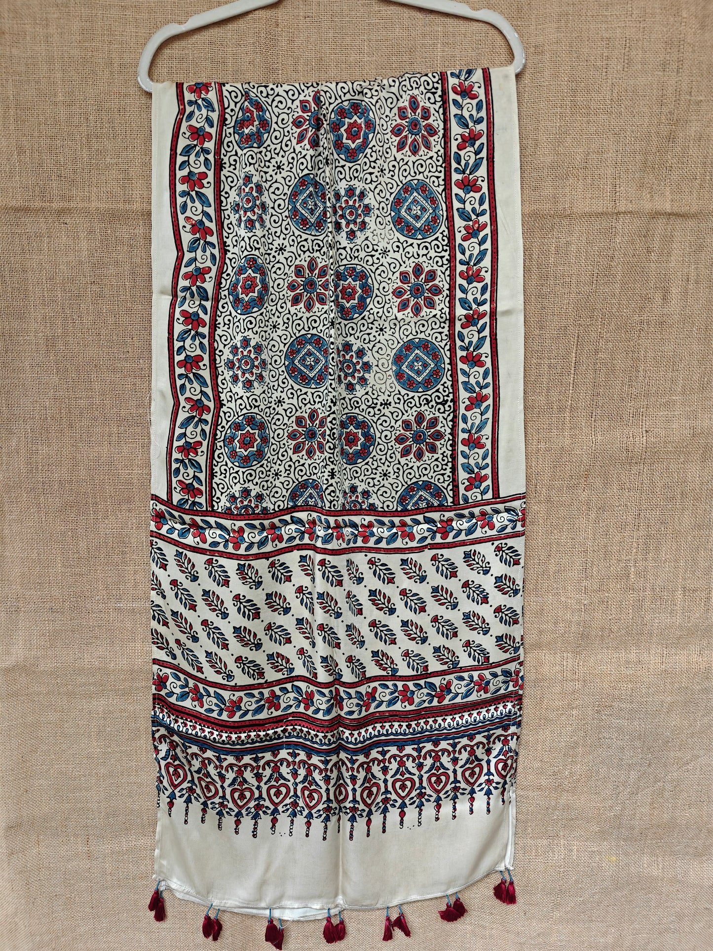 Beige Handblock Printed Modal Ajrakh Stole
