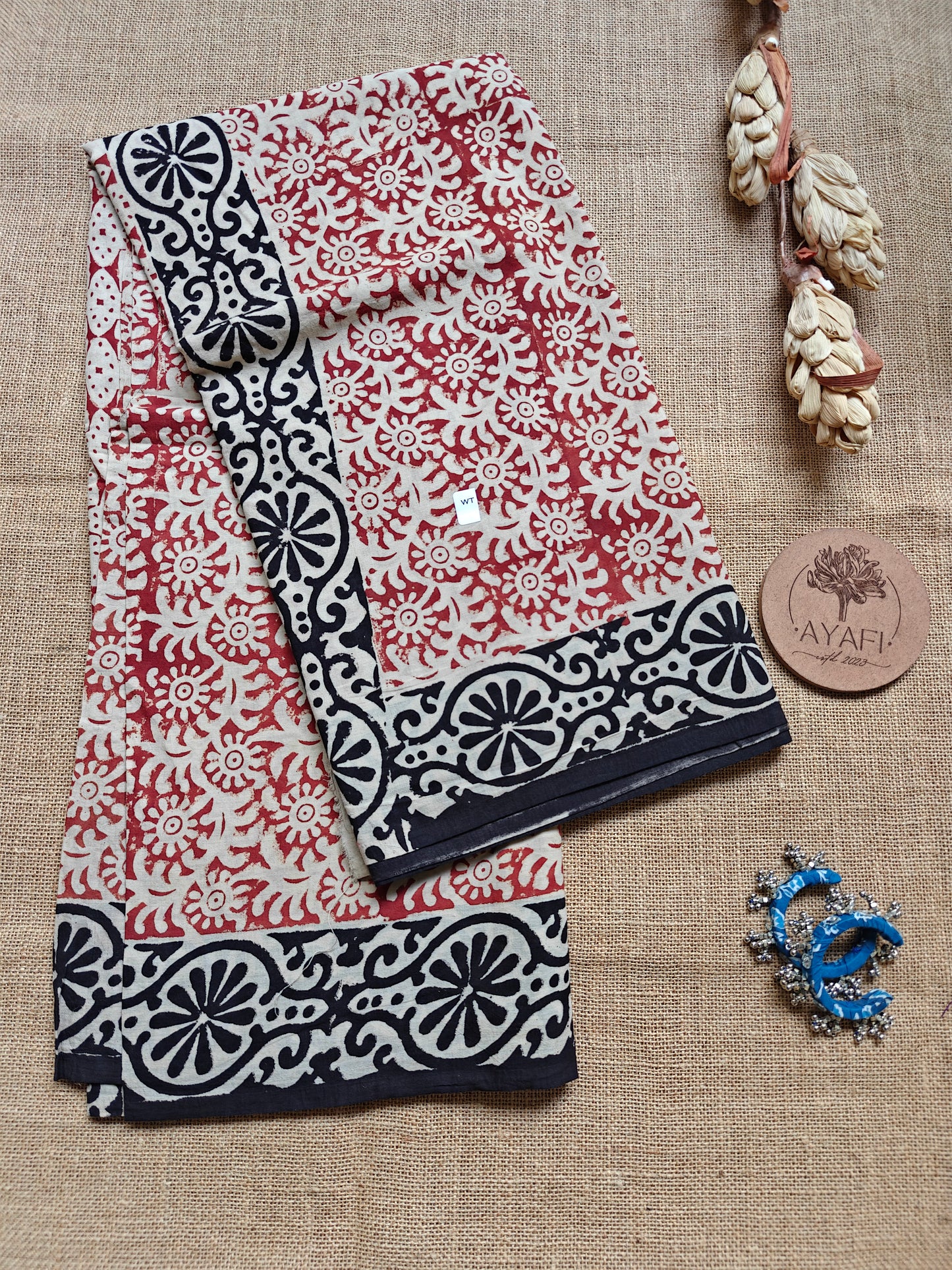 Red Bagru Hand Block Printed Mul Cotton Saree