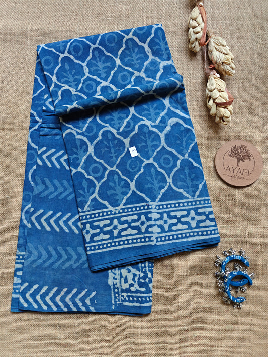 Indigo Dabu Hand Block Printed Mul Cotton Saree