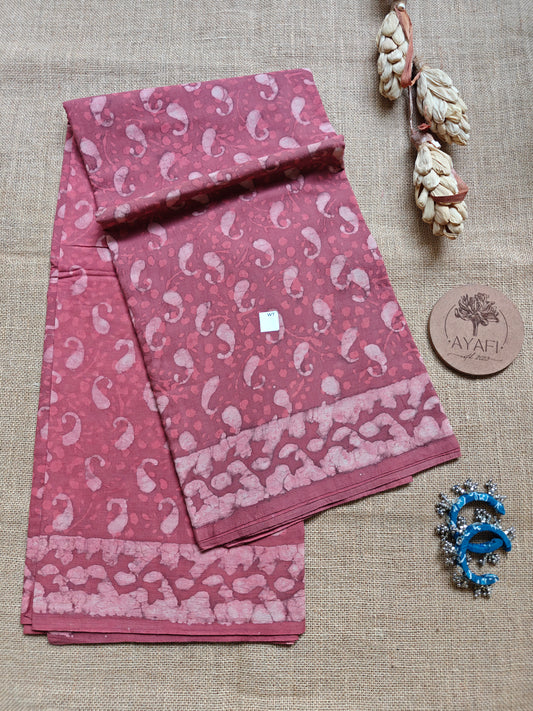 Pink Dabu Hand Block Printed Mul Cotton Saree