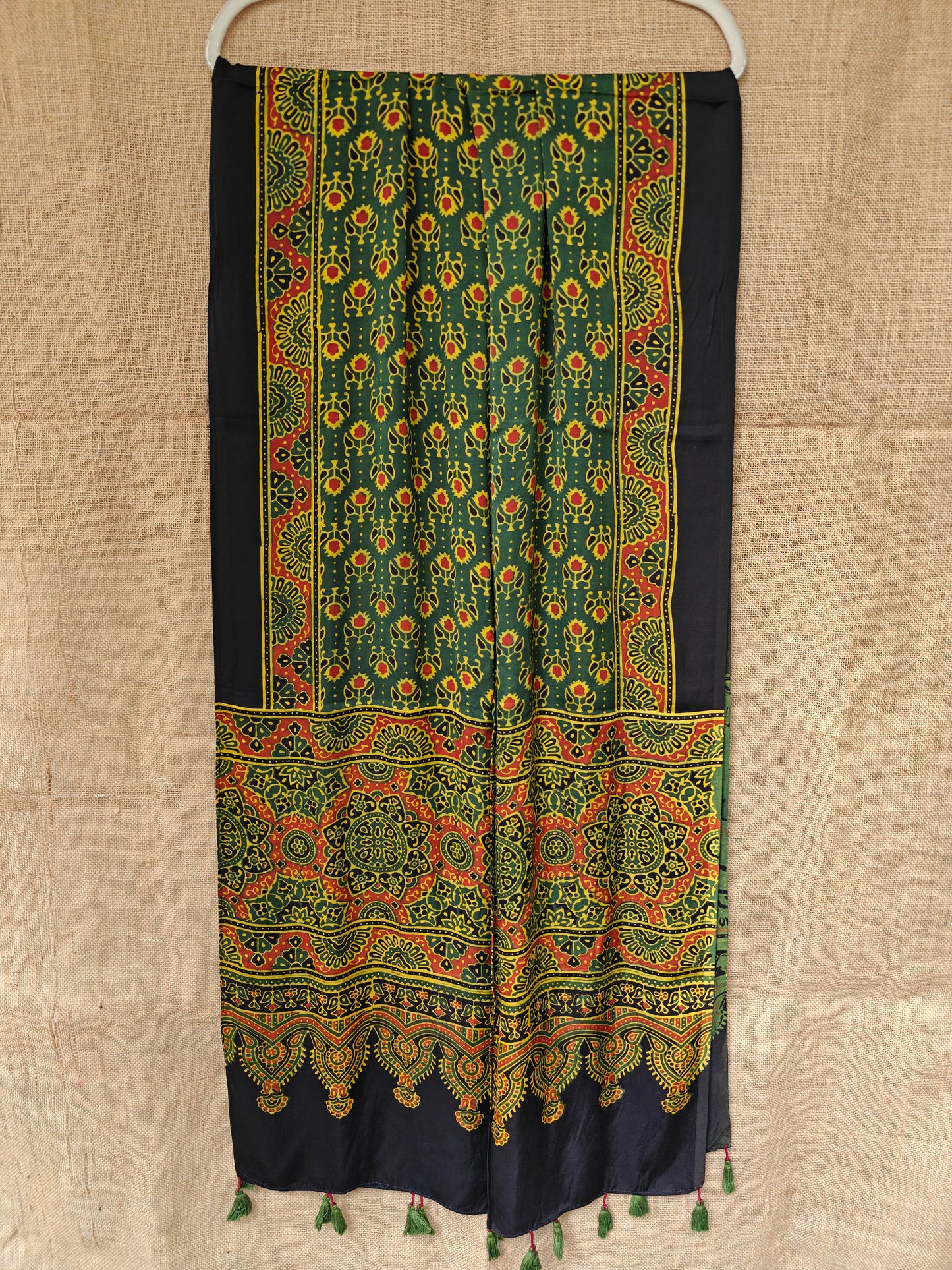 Green Handblock Printed Modal Ajrakh Stole