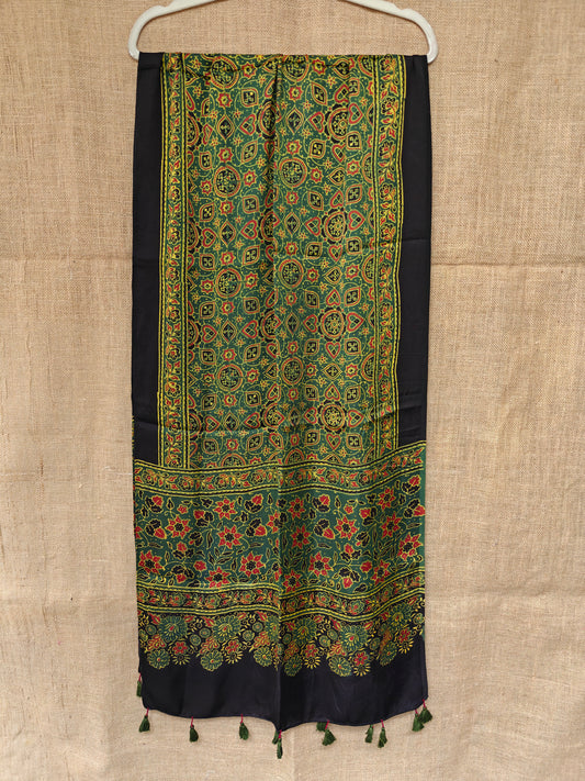 Green Handblock Printed Modal Ajrakh Stole