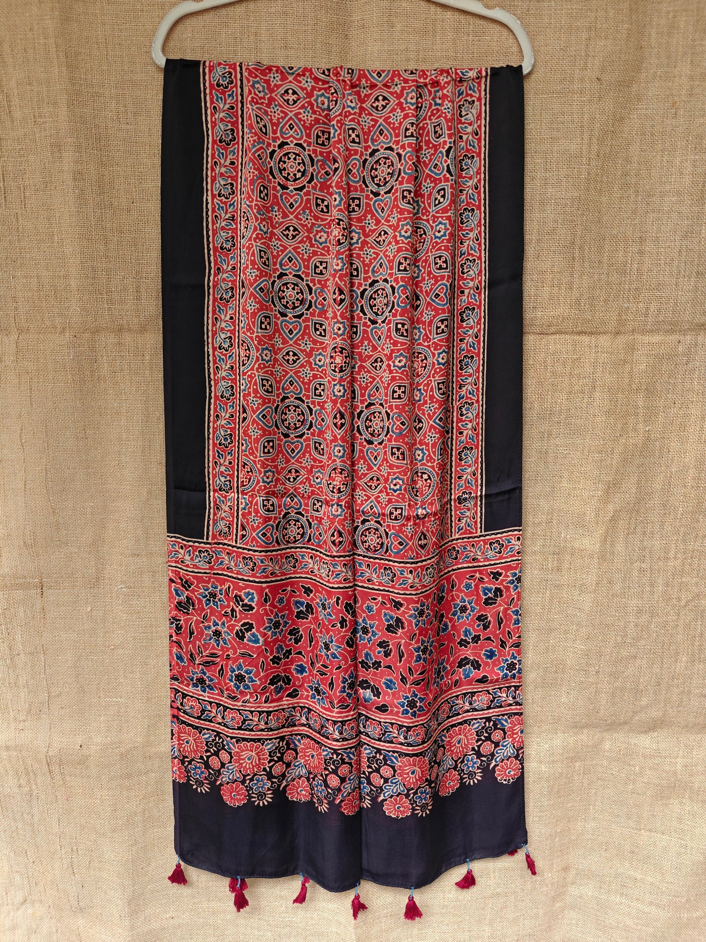 Red Handblock Printed Modal Ajrakh Stole