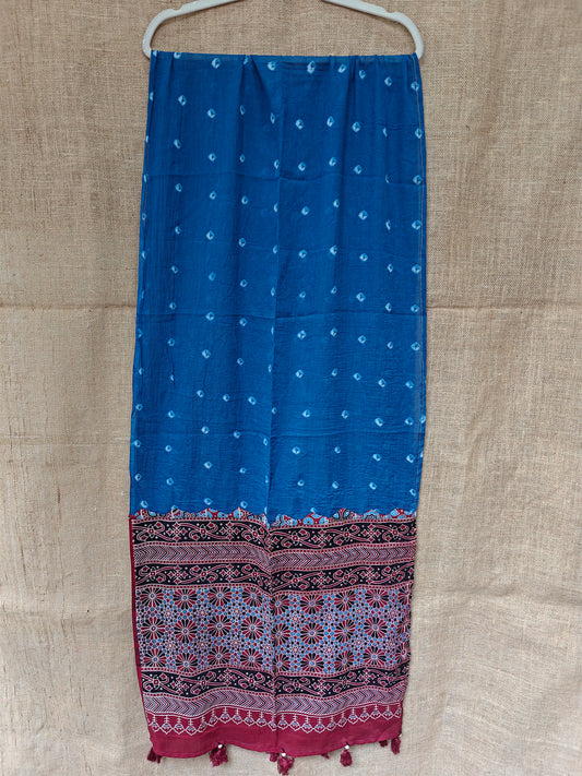 Blue Bandhani-Ajrakh Printed Cotton Stole