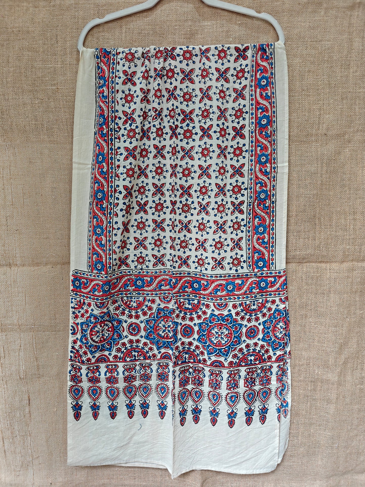 Beige Handblock Printed Cotton Ajrakh Stole