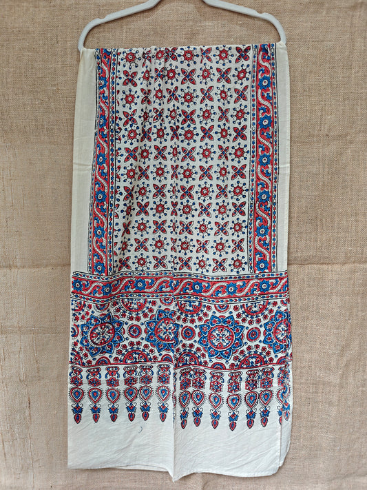 Beige Handblock Printed Cotton Ajrakh Stole