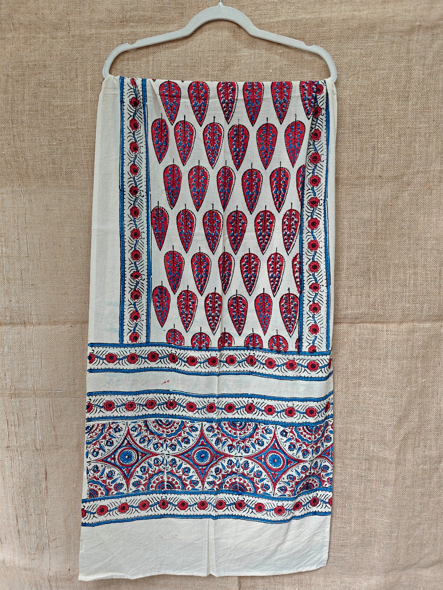 Beige Handblock Printed Cotton Ajrakh Stole