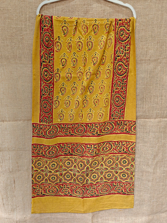 Yellow Handblock Printed Cotton Ajrakh Stole