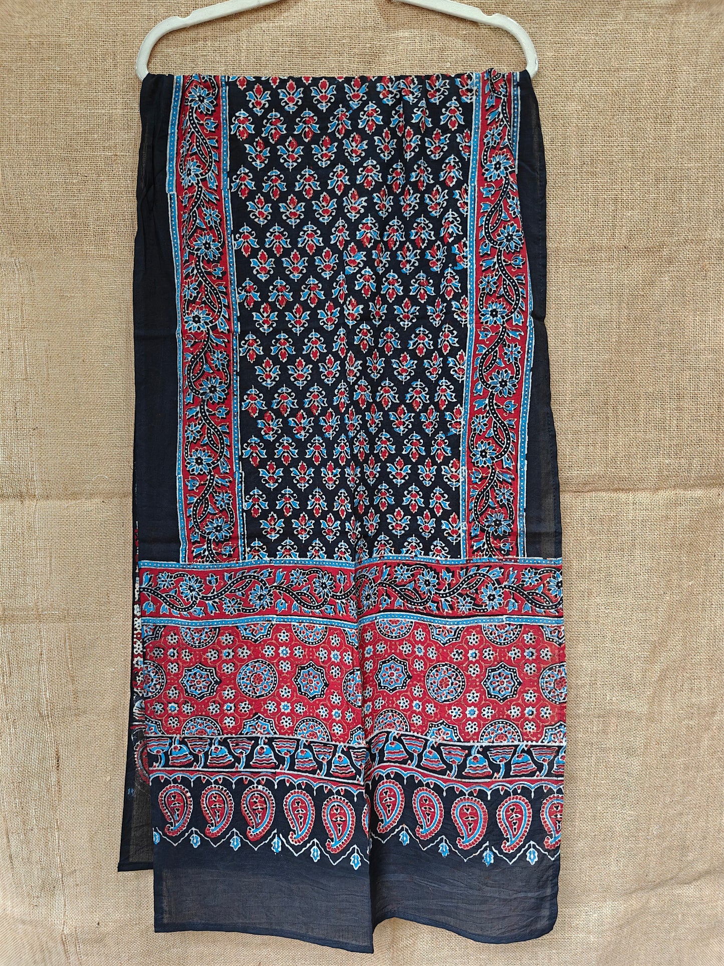 Black Handblock Printed Cotton Ajrakh Stole