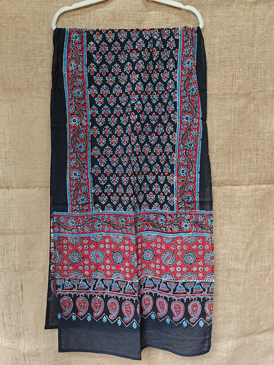 Black Handblock Printed Cotton Ajrakh Stole
