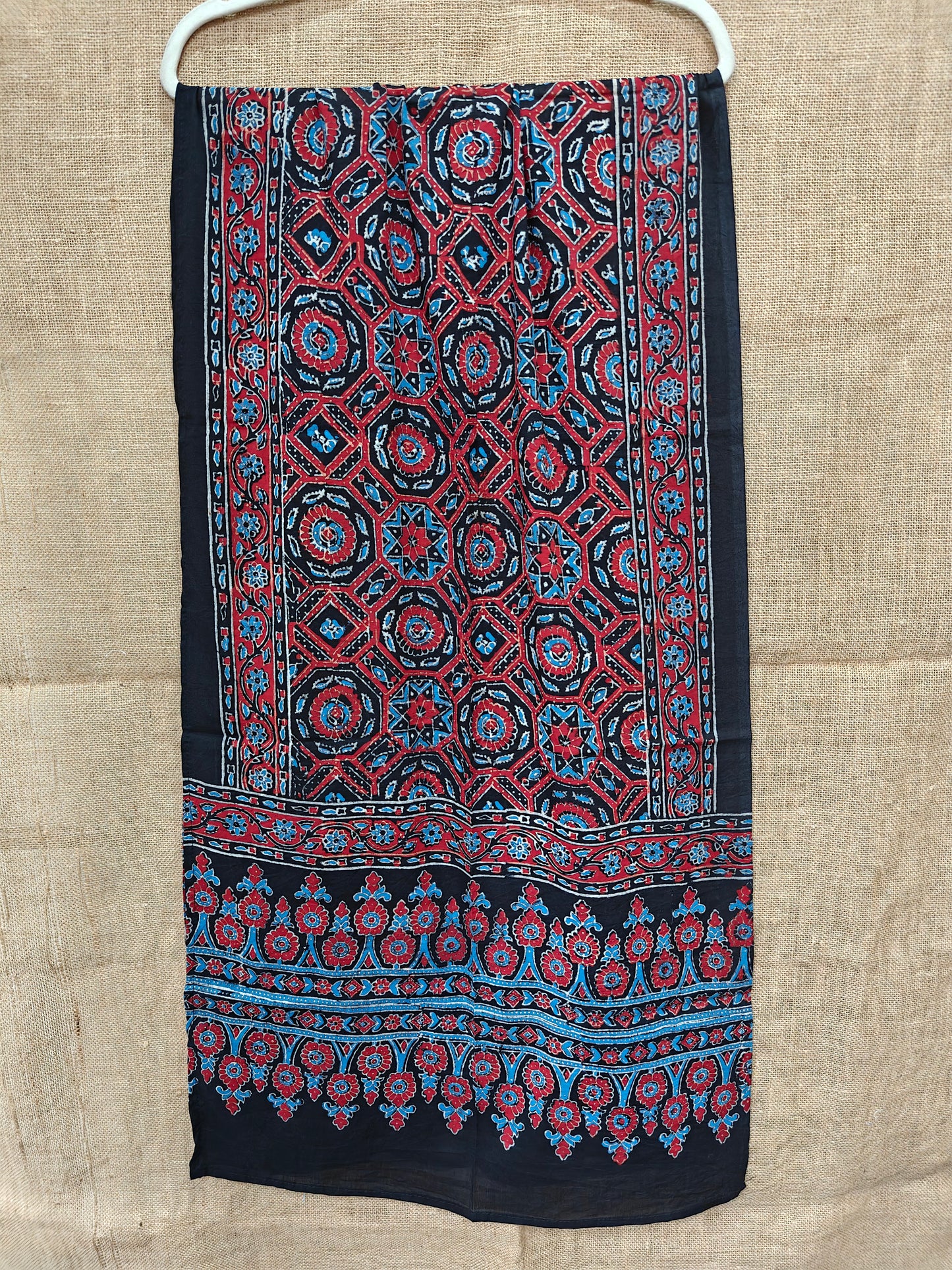Black Handblock Printed Cotton Ajrakh Stole