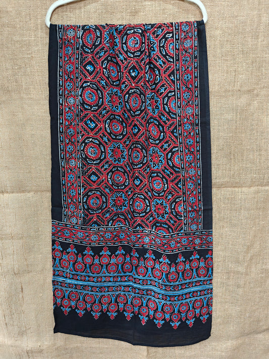 Black Handblock Printed Cotton Ajrakh Stole