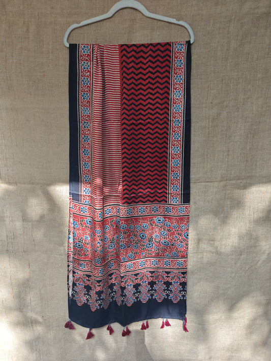 Red Handblock Printed Modal Ajrakh Stole
