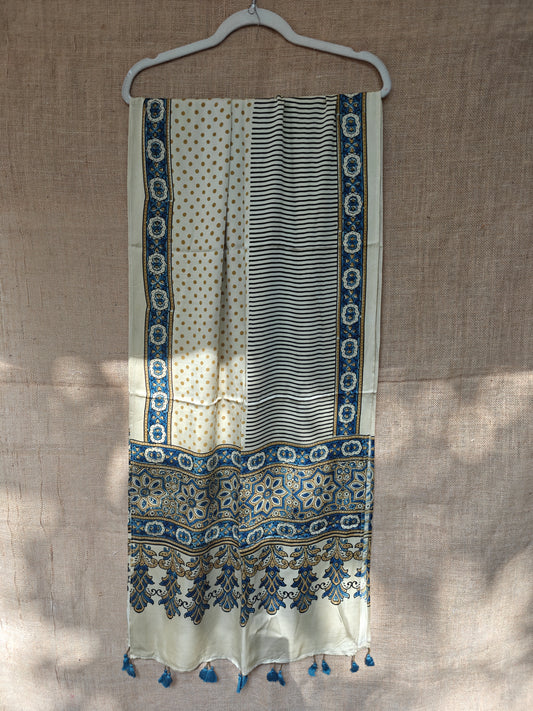 Beige Handblock Printed Modal Ajrakh Stole