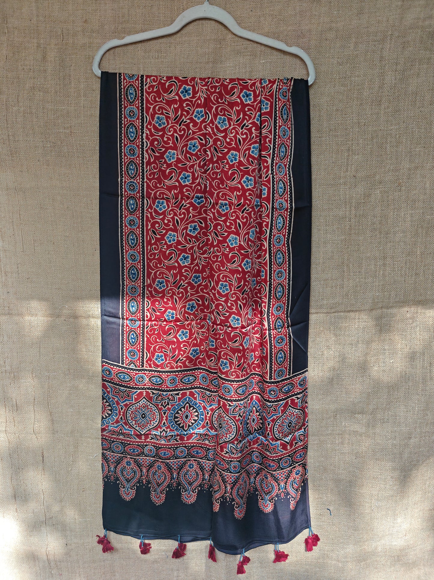 Red Handblock Printed Modal Ajrakh Stole