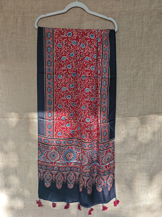 Red Handblock Printed Modal Ajrakh Stole