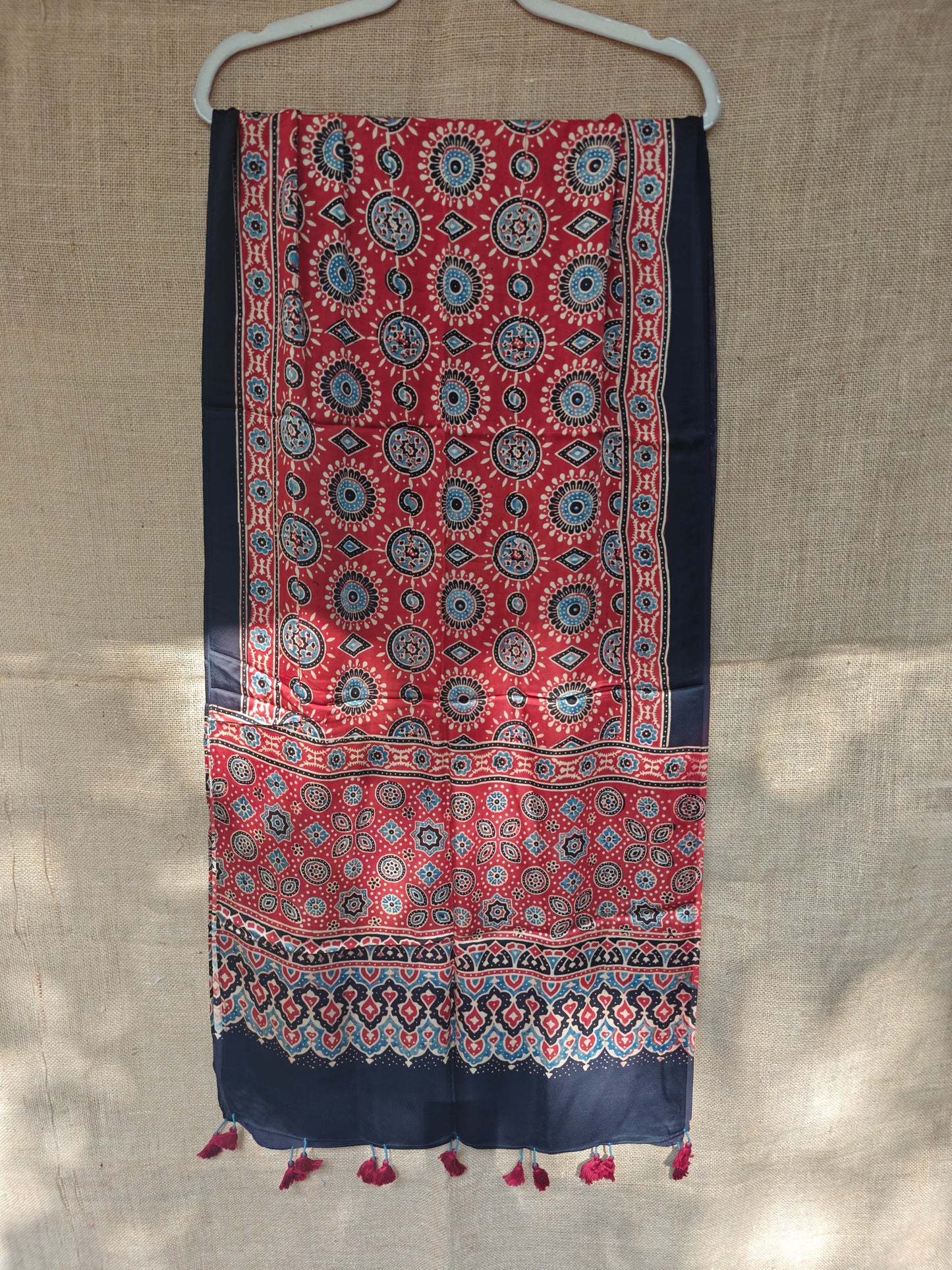 Red Handblock Printed Modal Ajrakh Stole