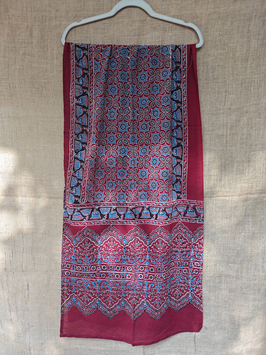 Red Handblock Printed Cotton Ajrakh Stole