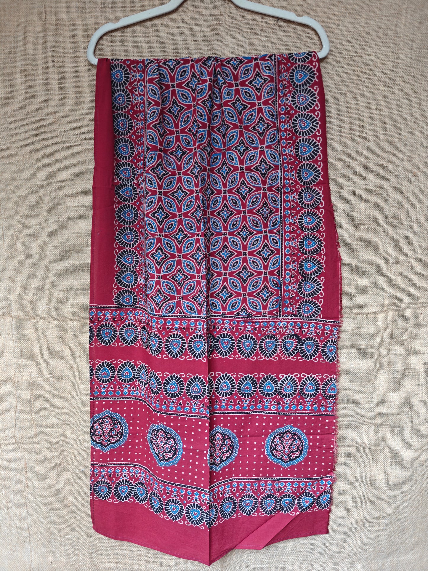 Red Handblock Printed Cotton Ajrakh Stole