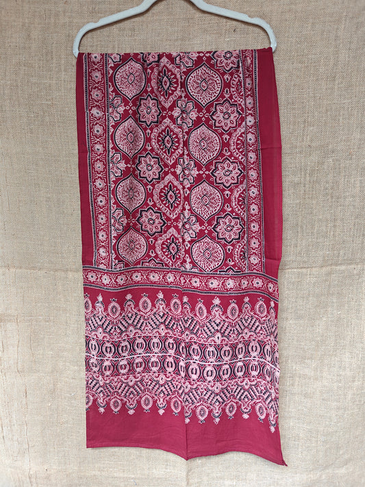 Red Handblock Printed Cotton Ajrakh Stole