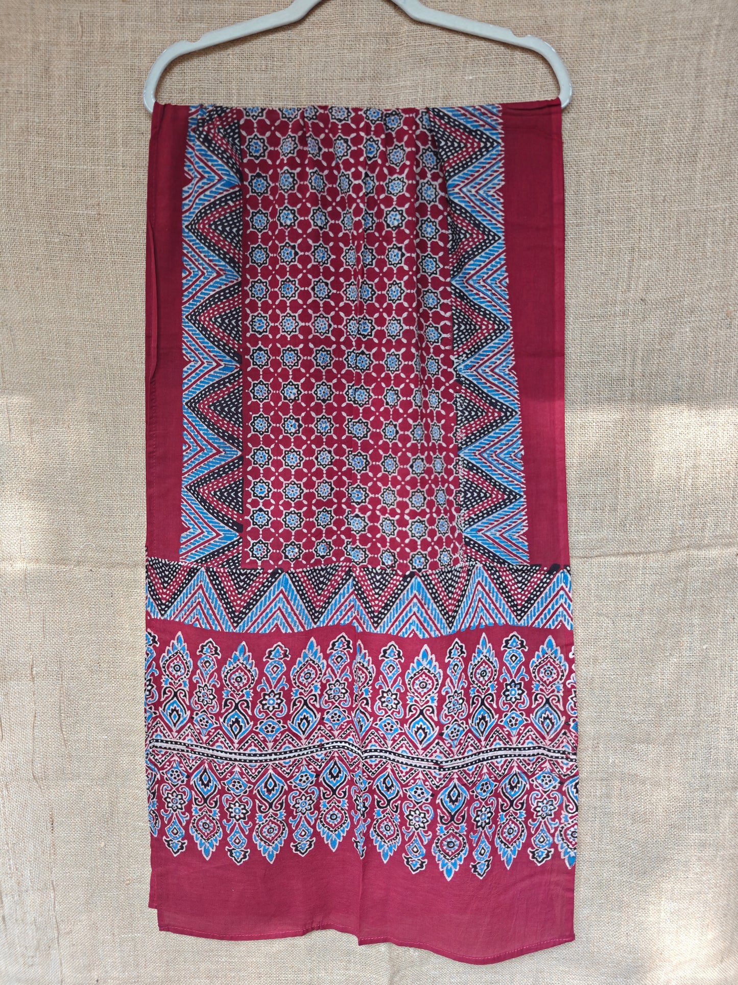 Red Handblock Printed Cotton Ajrakh Stole
