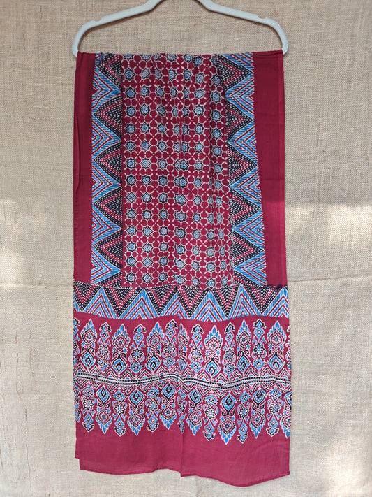 Red Handblock Printed Cotton Ajrakh Stole