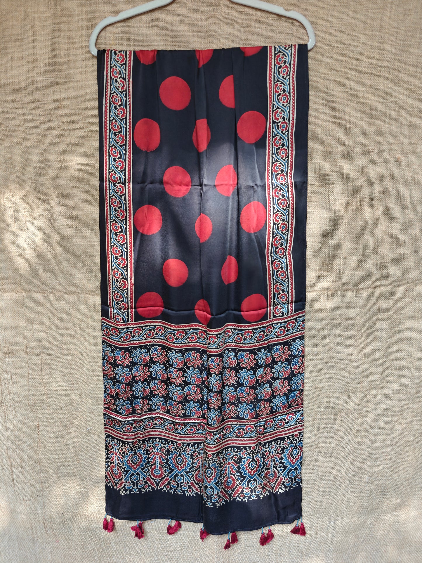 Black Handblock Printed Modal Ajrakh Stole