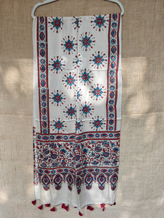 Beige Handblock Printed Modal Ajrakh Stole