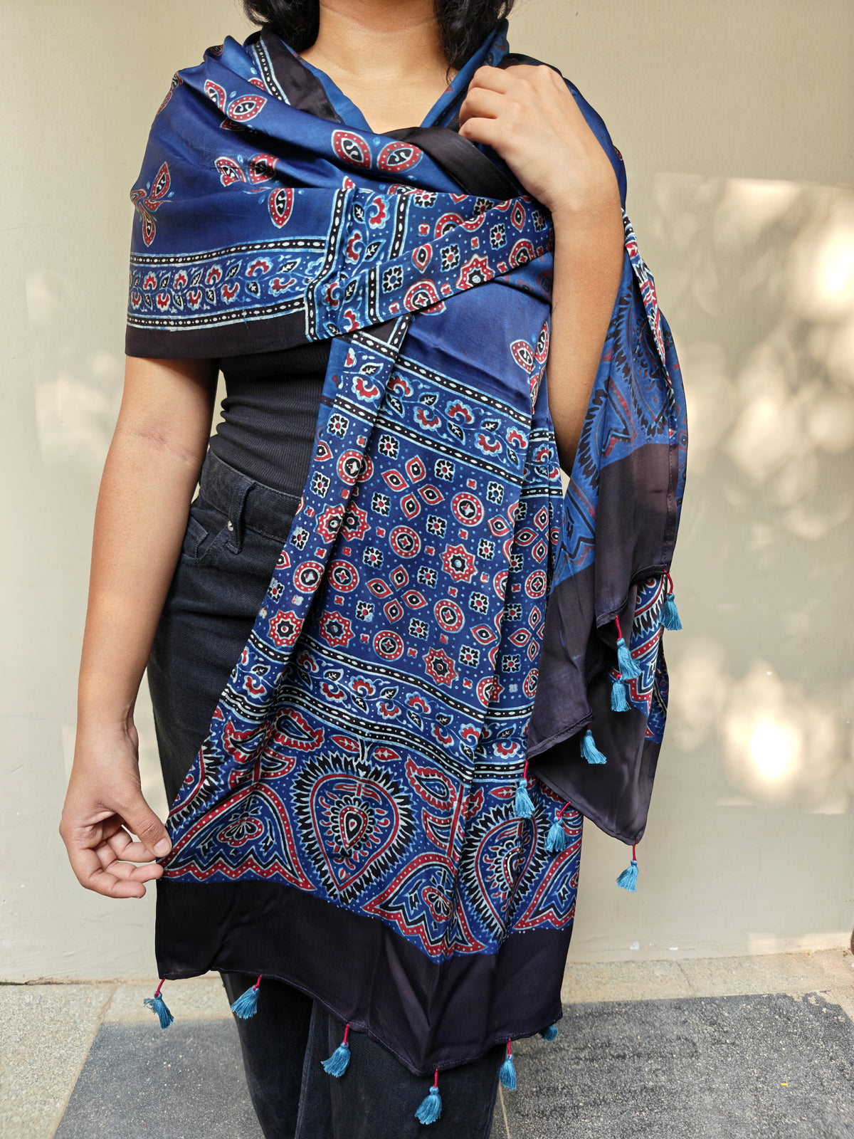 Indigo Handblock Printed Modal Ajrakh Stole