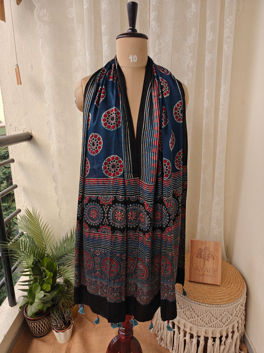 Indigo Handblock Printed Modal Ajrakh Stole