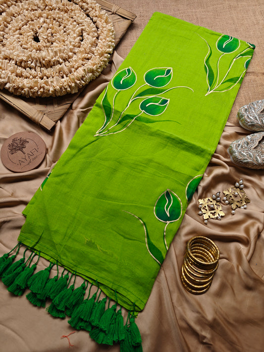Thyme Tulip Bouquet Hand-Painted Saree