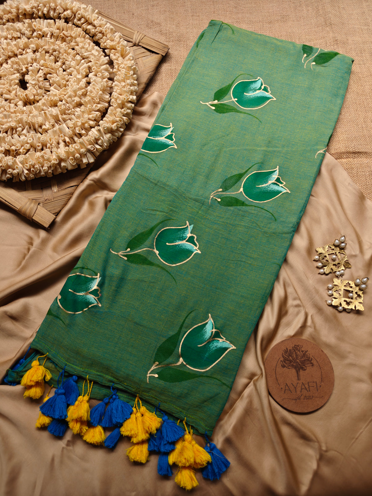 Foliage Tulip Hand-Painted Saree