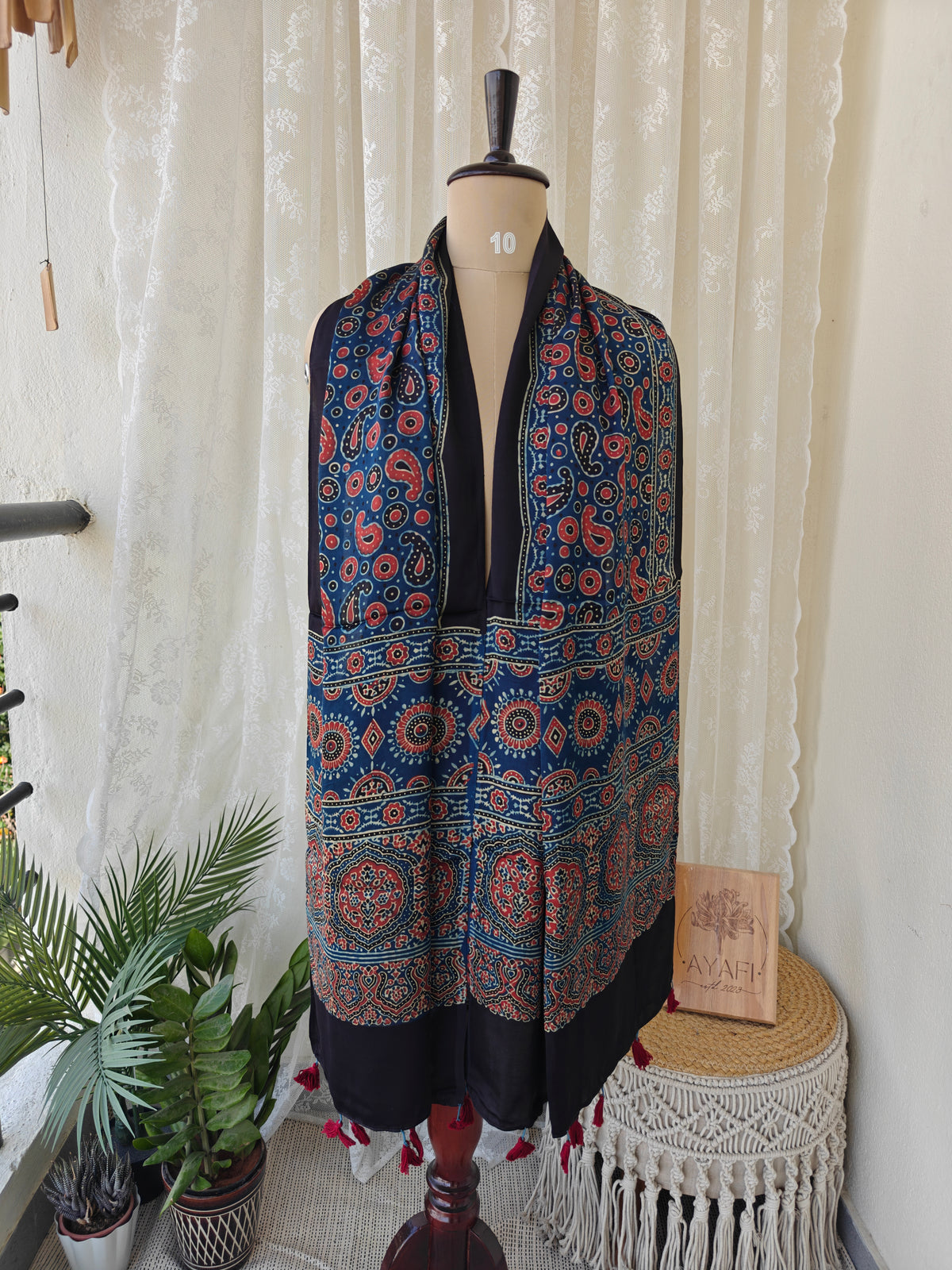 Indigo Handblock Printed Modal Ajrakh Stole