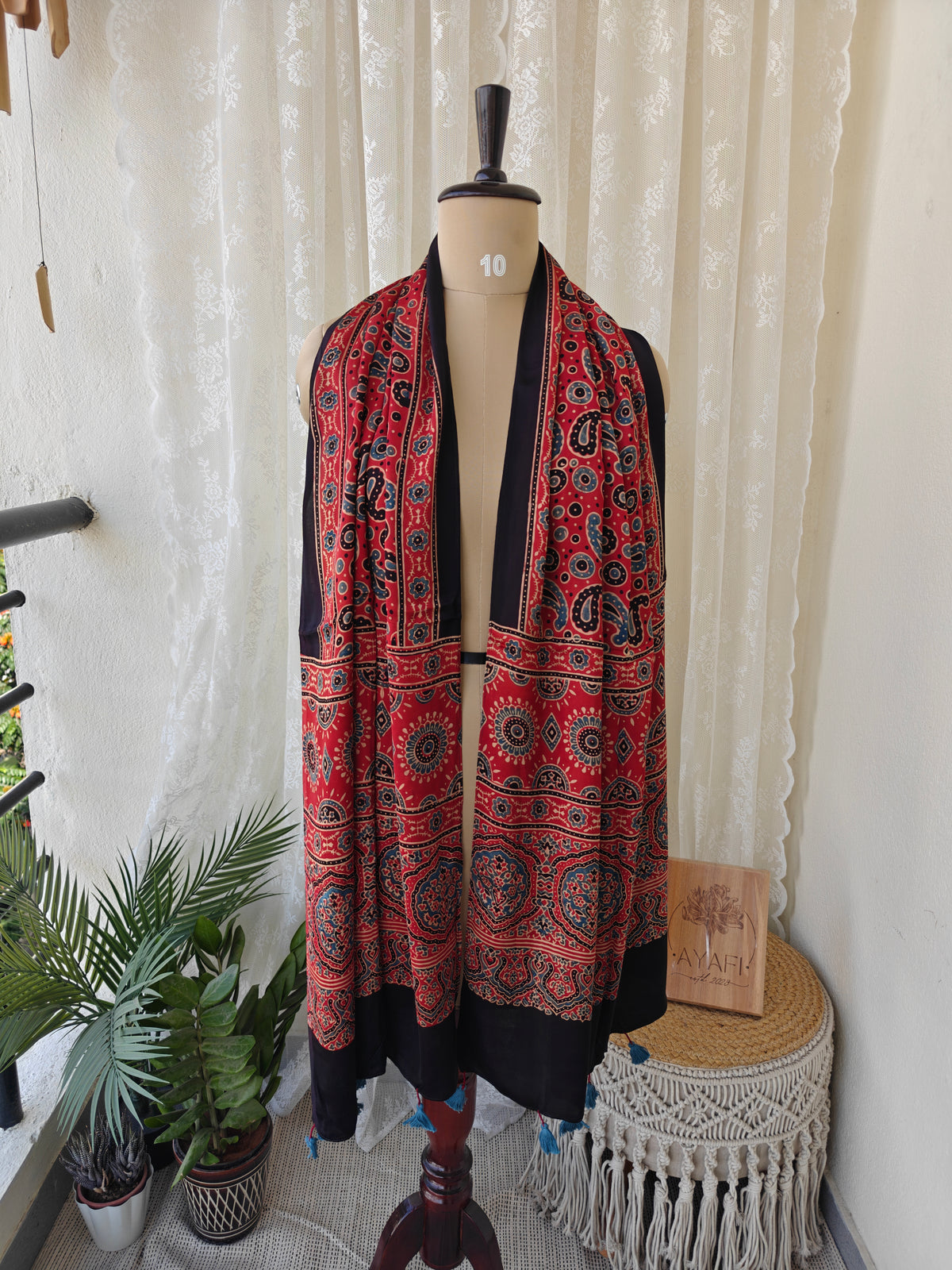 Red Handblock Printed Modal Ajrakh Stole