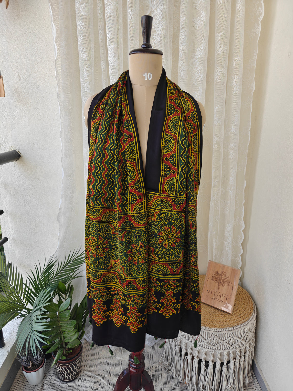 Green Handblock Printed Modal Ajrakh Stole