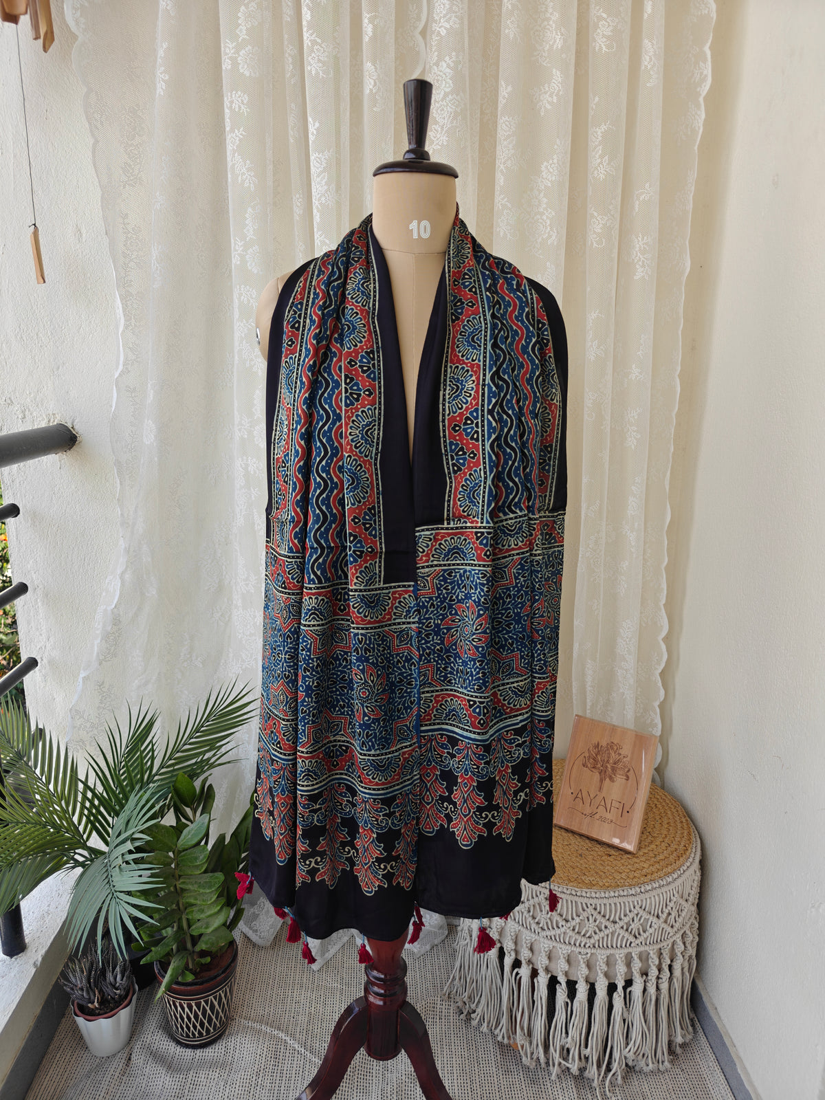 Indigo Handblock Printed Modal Ajrakh Stole