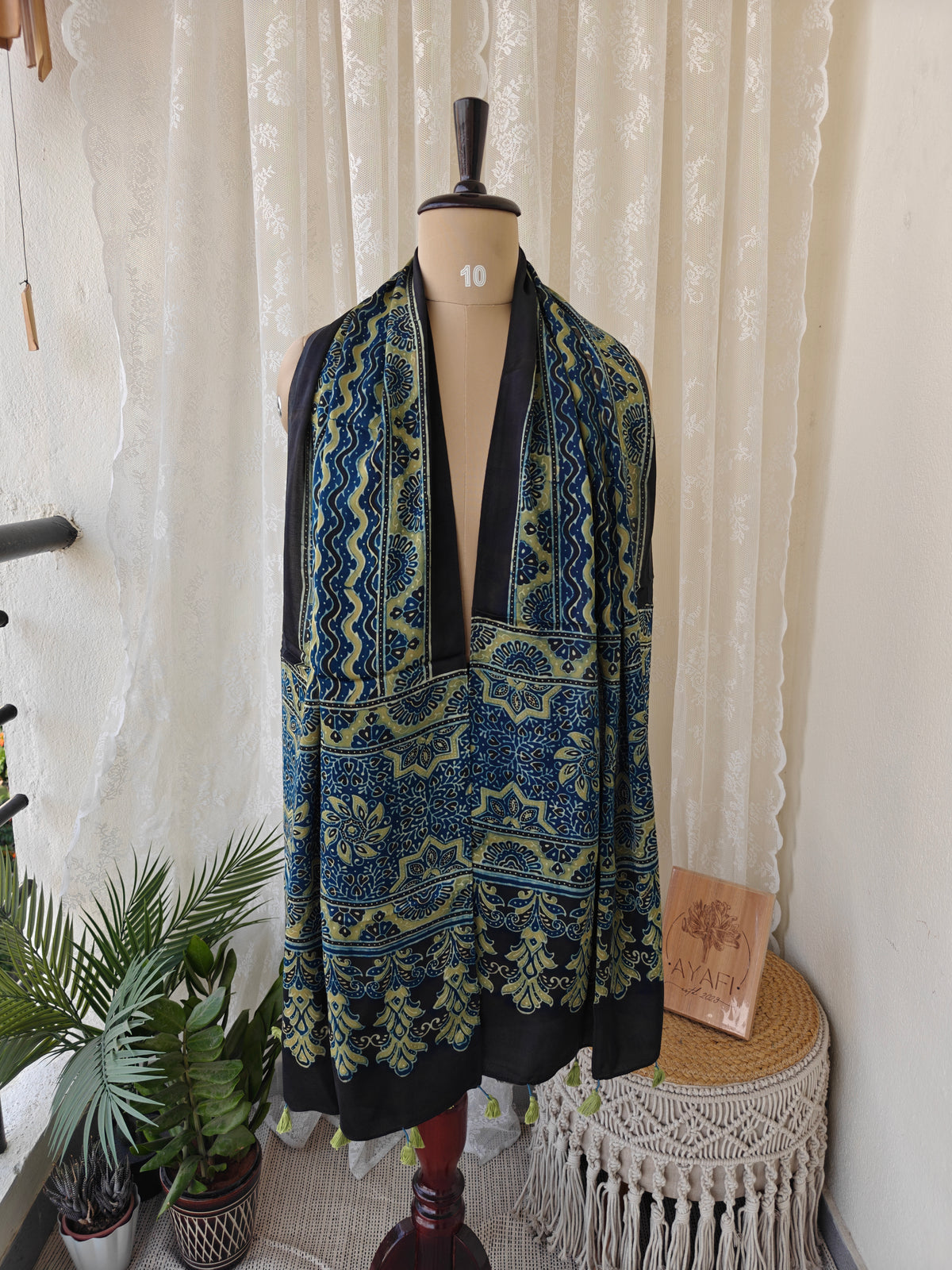 Blue Handblock Printed Modal Ajrakh Stole