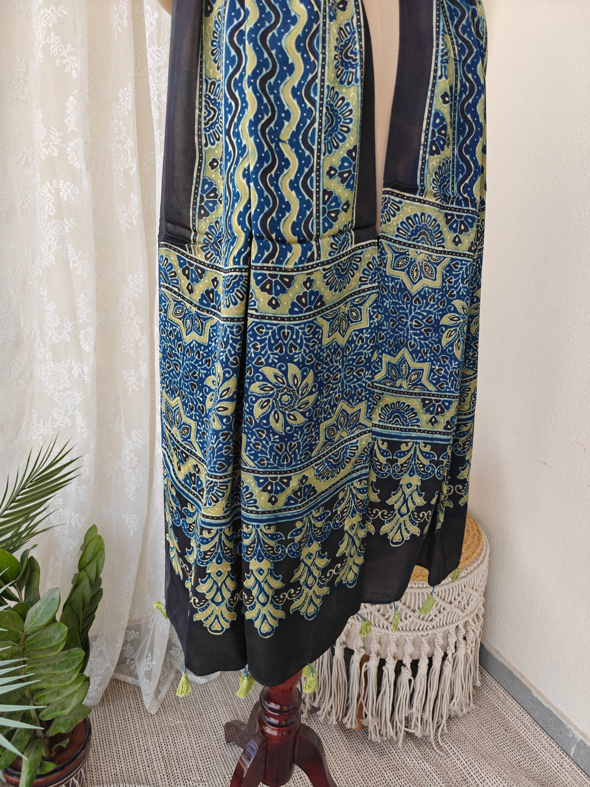 Blue Handblock Printed Modal Ajrakh Stole